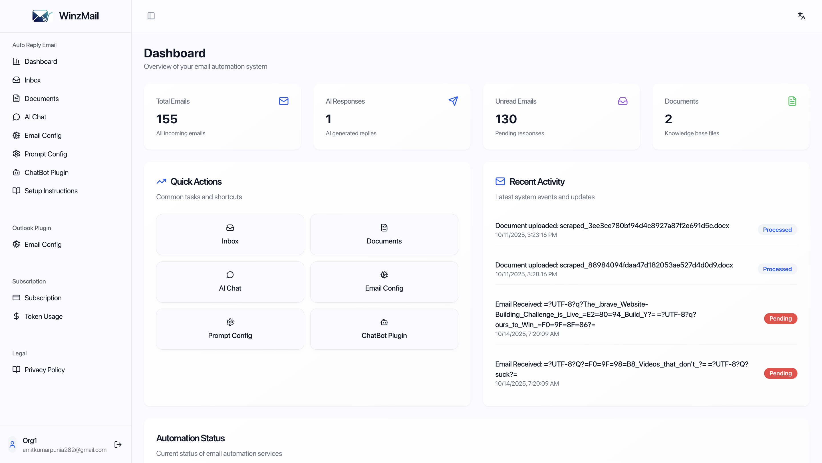 WinzMail dashboard screenshot