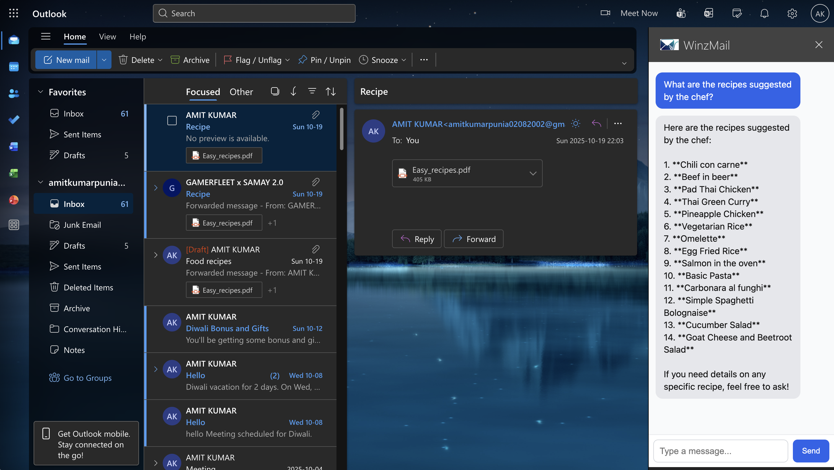 WinzMail Outlook inbox assistant screenshot